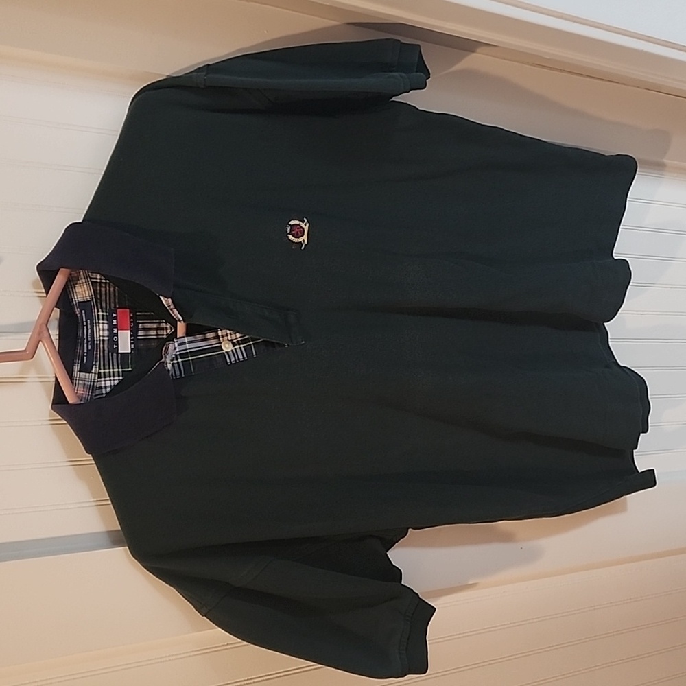 Tommy Hilfiger polo shirt Men's M Green with Navy collar